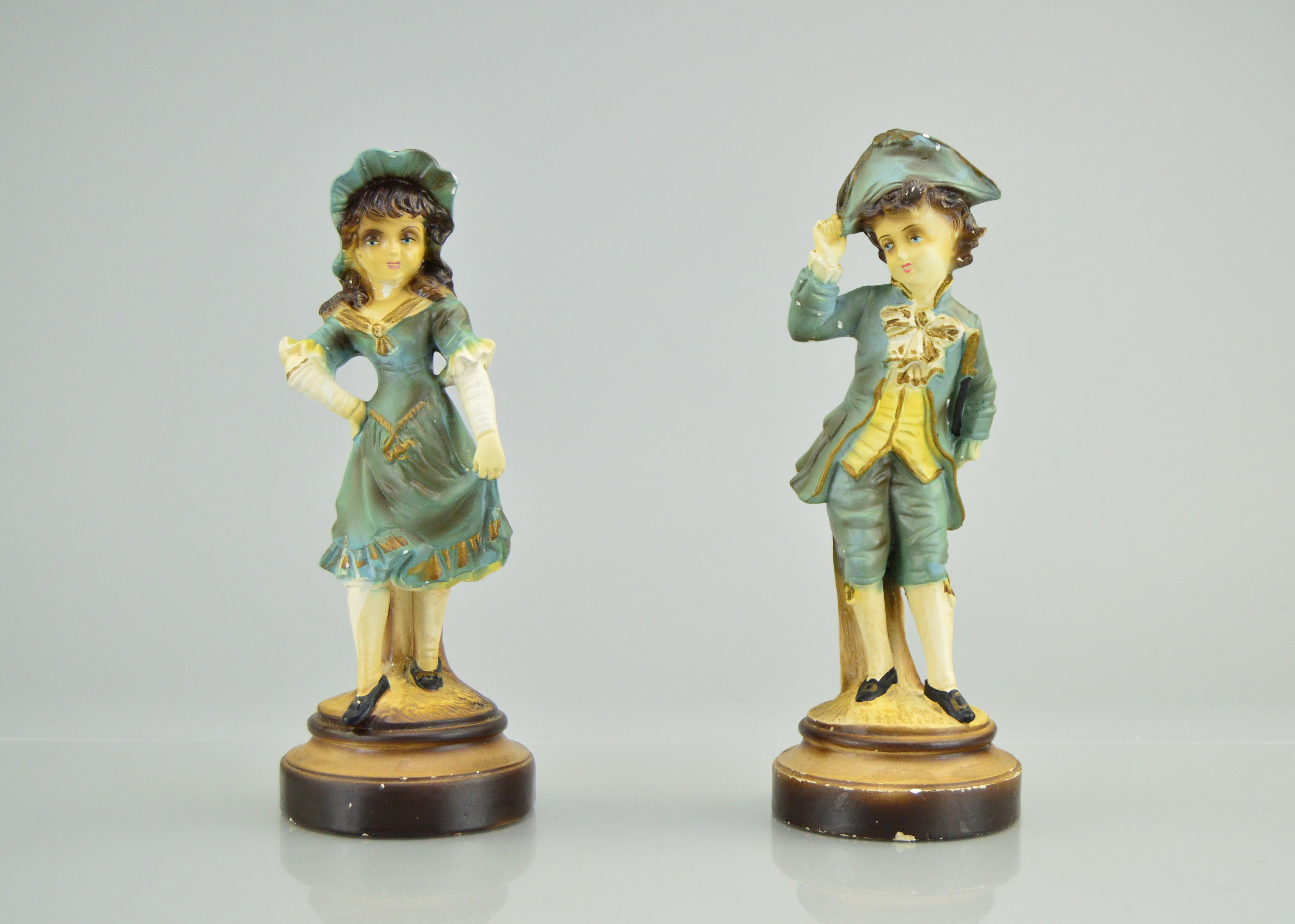 Vintage Colonial Boy and Girl Chalkware Figurines DAP Co.