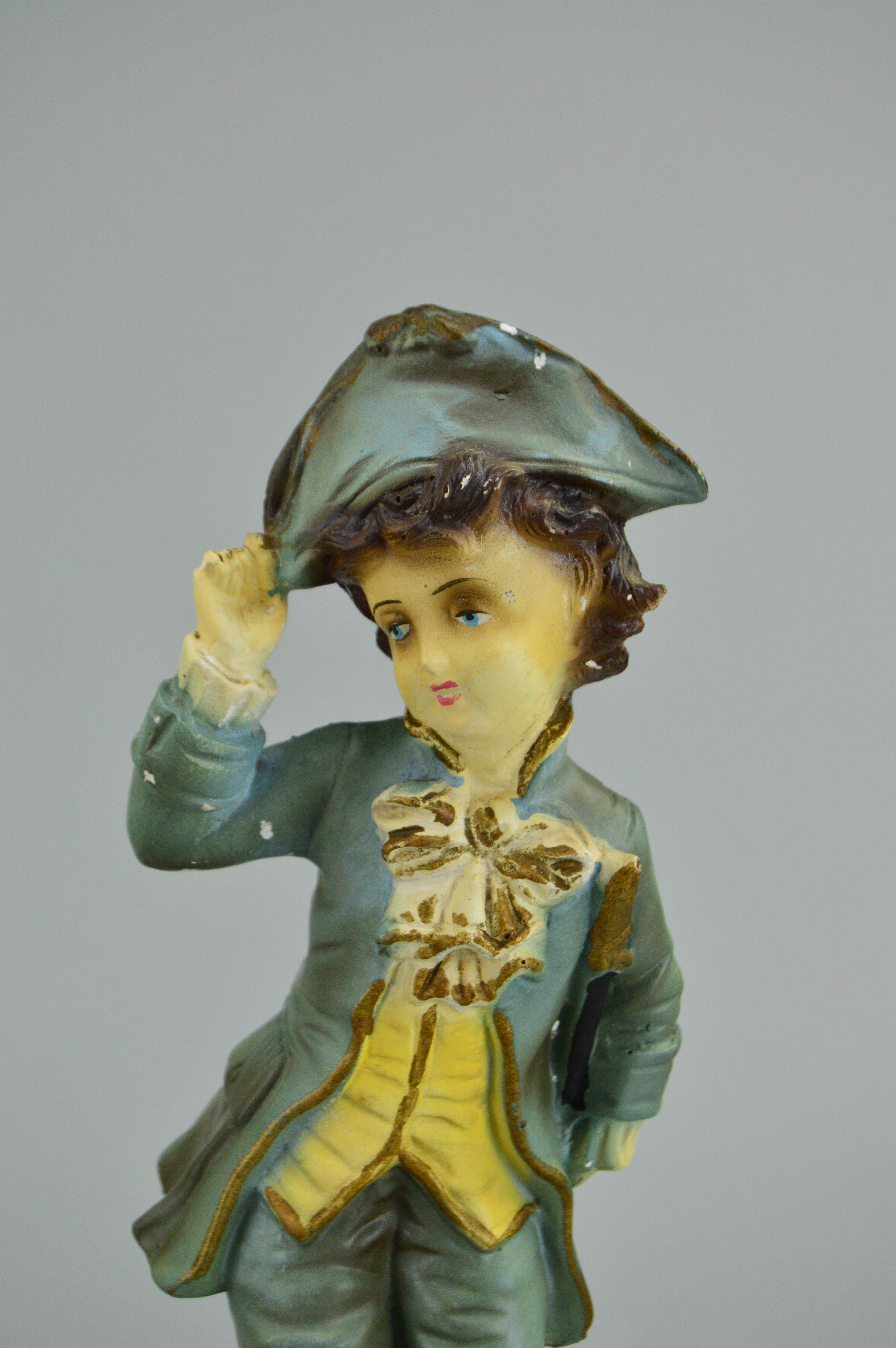 Vintage Colonial Boy and Girl Chalkware Figurines DAP Co.