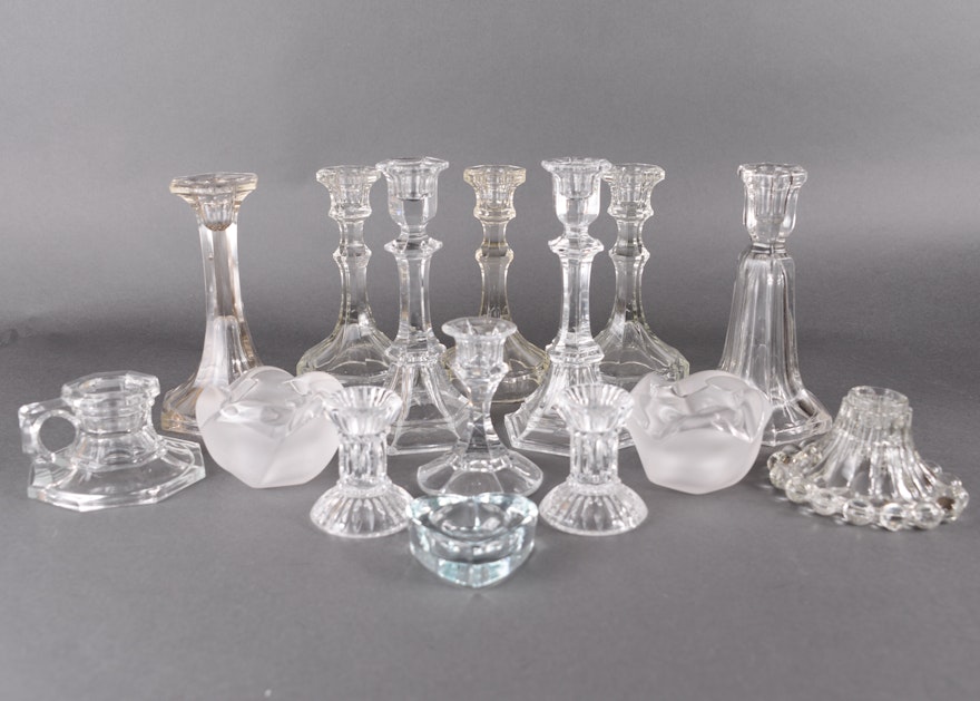 Assortment of Pressed Glass Candleholders