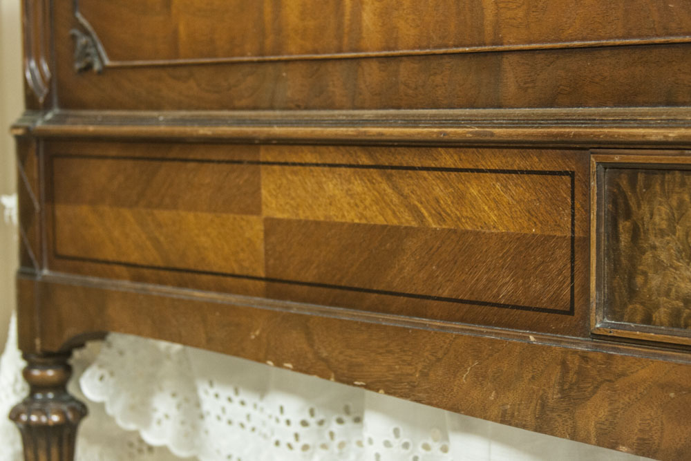 Antique Queen Bed in a Dark Oak Stain