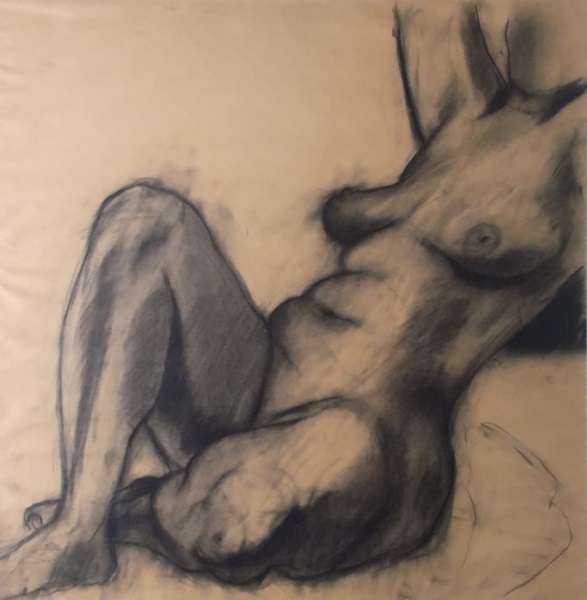 G.M. Bellis Nude Charcoal Drawing