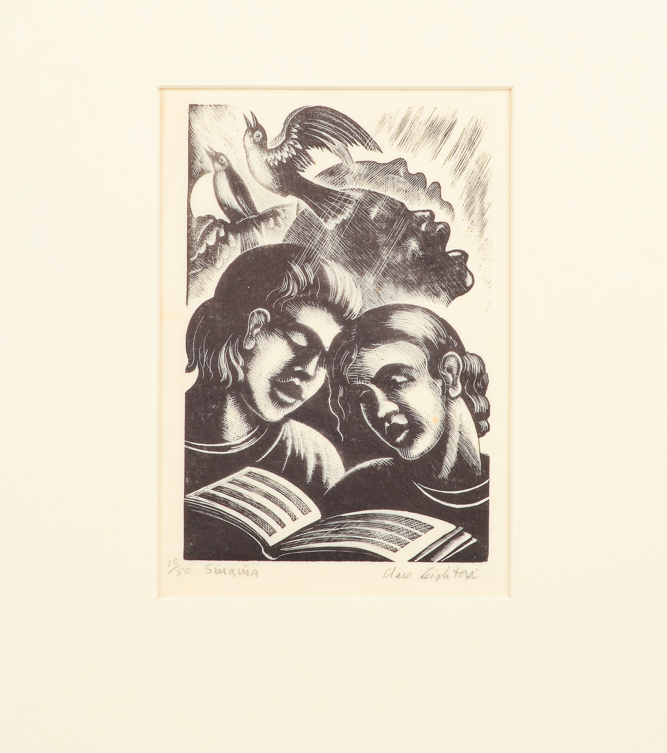 Signed Clare Leighton Engravings "Heathcliff's Grief", "Singing"