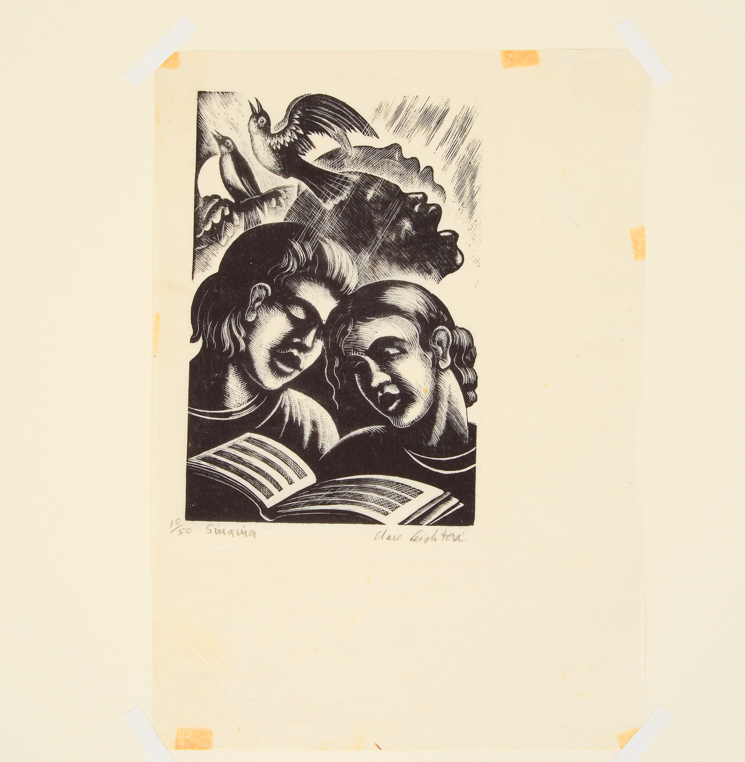 Signed Clare Leighton Engravings "Heathcliff's Grief", "Singing"