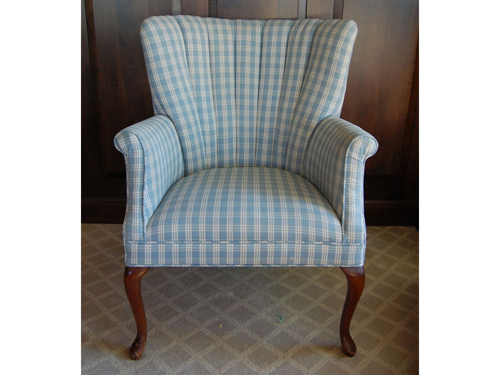 Petite Wingback Chair in Blue Plaid