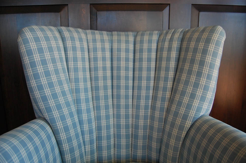 Petite Wingback Chair in Blue Plaid