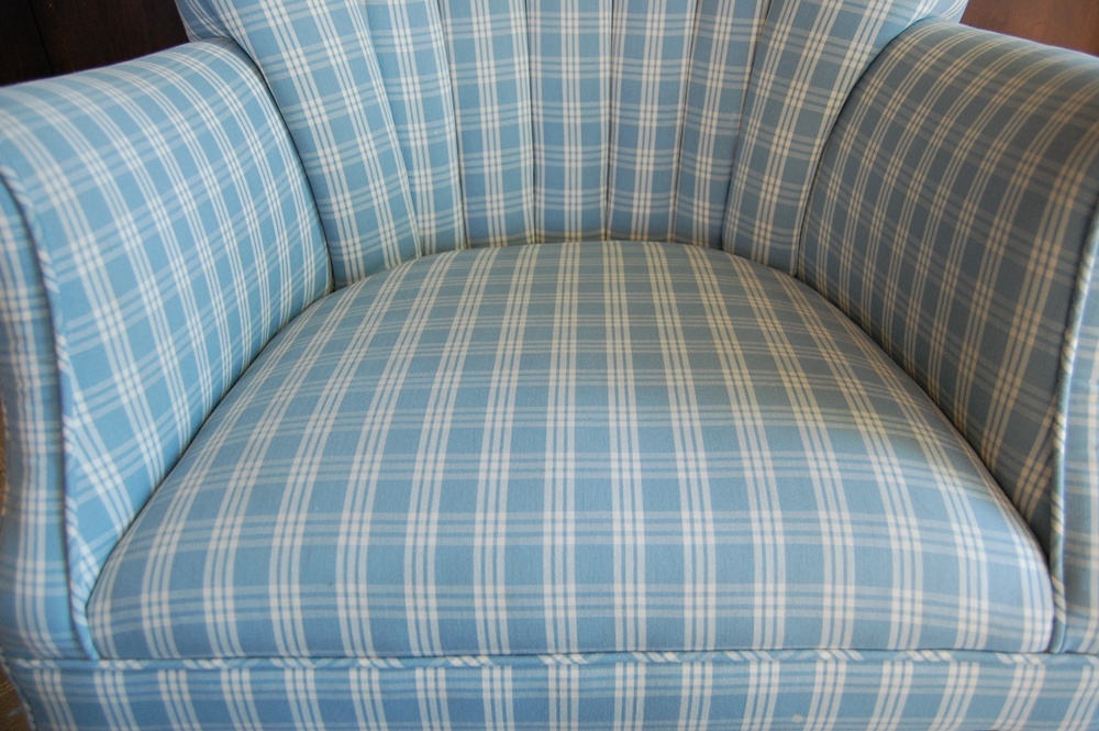 Petite Wingback Chair in Blue Plaid