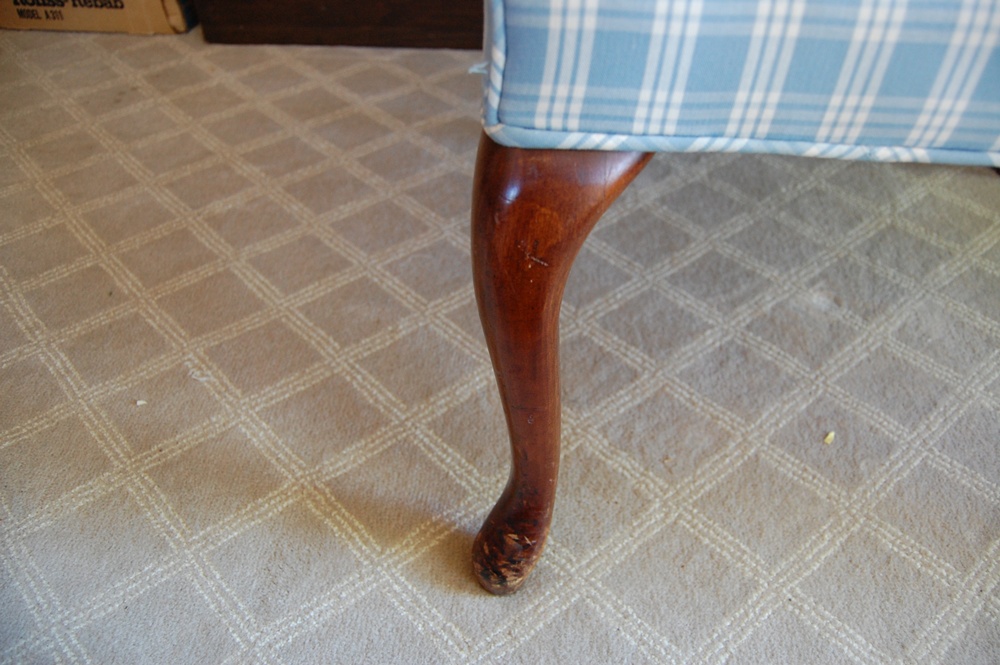 Petite Wingback Chair in Blue Plaid