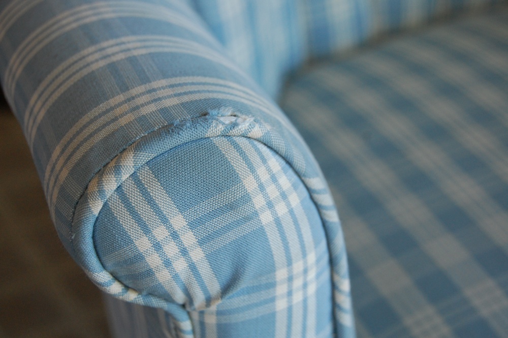 Petite Wingback Chair in Blue Plaid