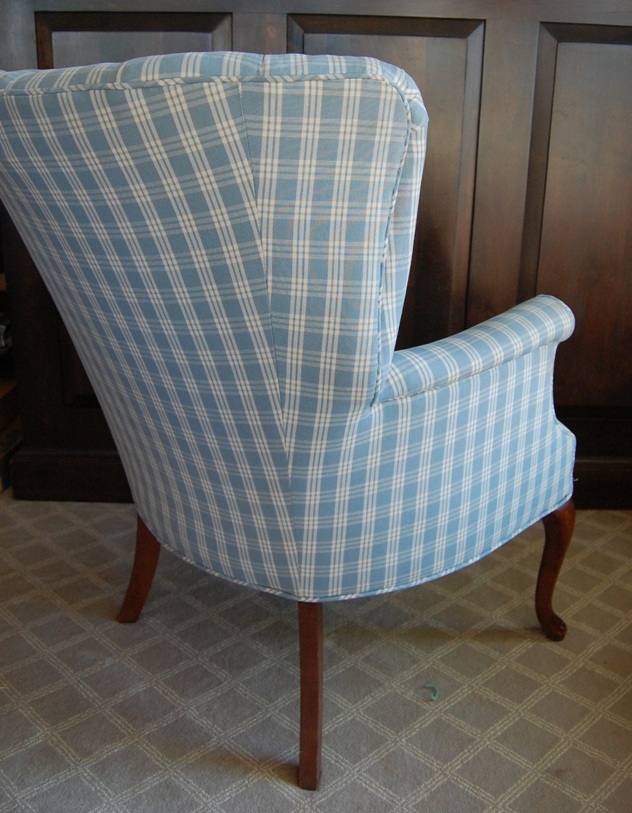 Petite Wingback Chair in Blue Plaid