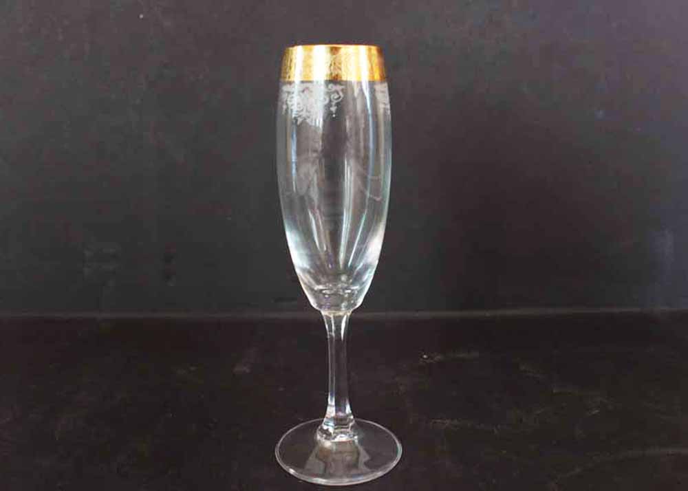 Set of Four Vintage Cellini Gold Rimmed Champagne Flutes
