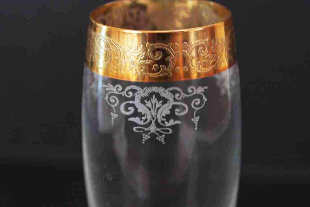 Set of Four Vintage Cellini Gold Rimmed Champagne Flutes