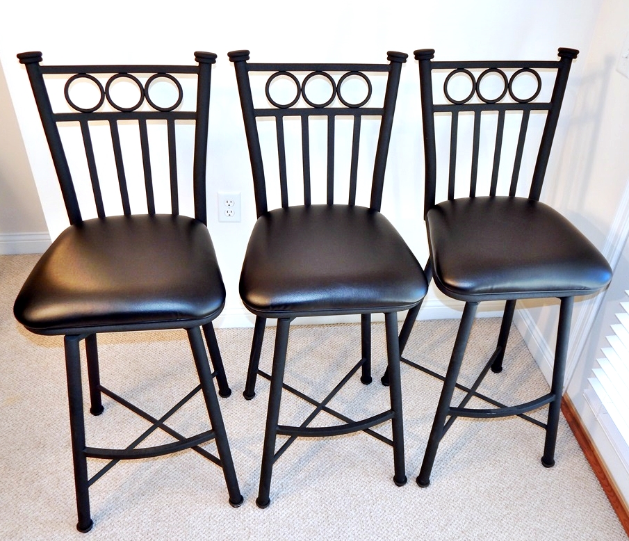 Trio of Pastel Minson Iron Bostonian Bar Stools