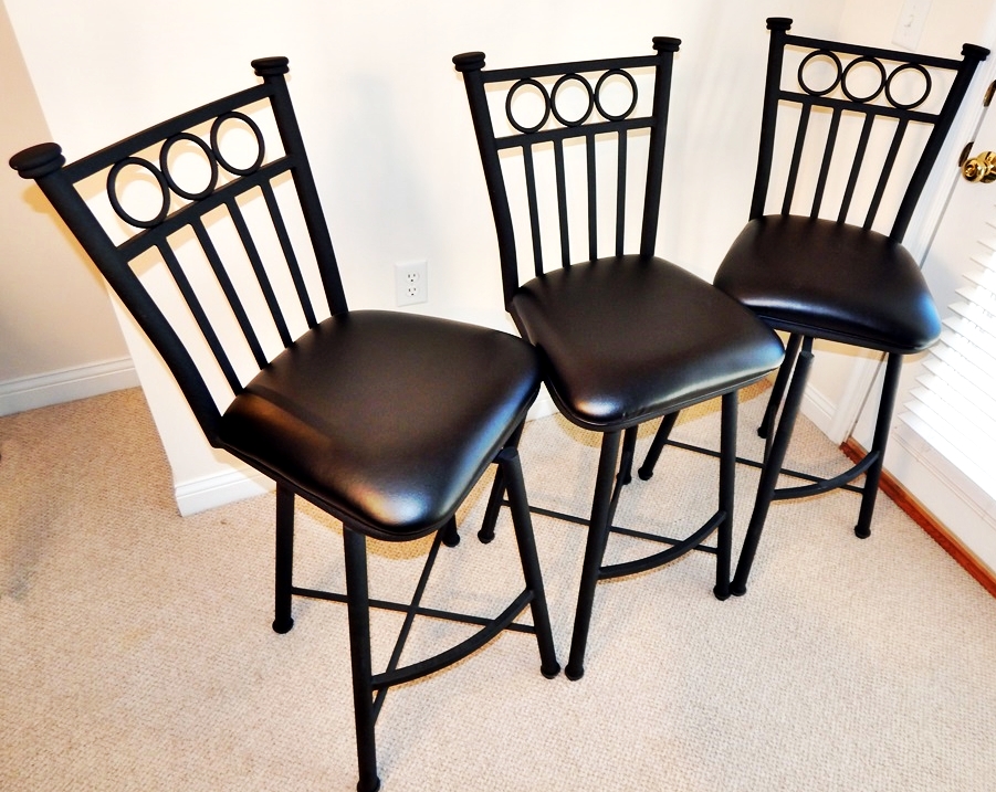 Trio of Pastel Minson Iron Bostonian Bar Stools