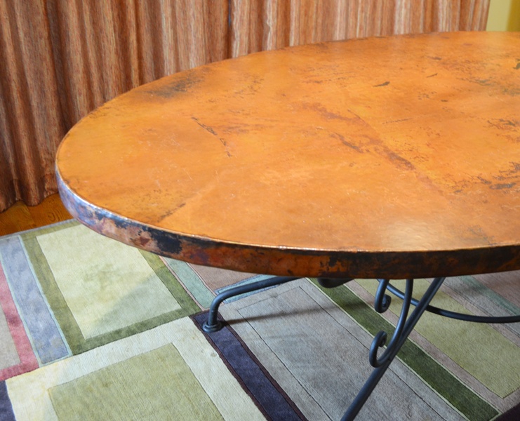 Arhaus Copper Arabesque Dining Table and Eight Leather Chairs