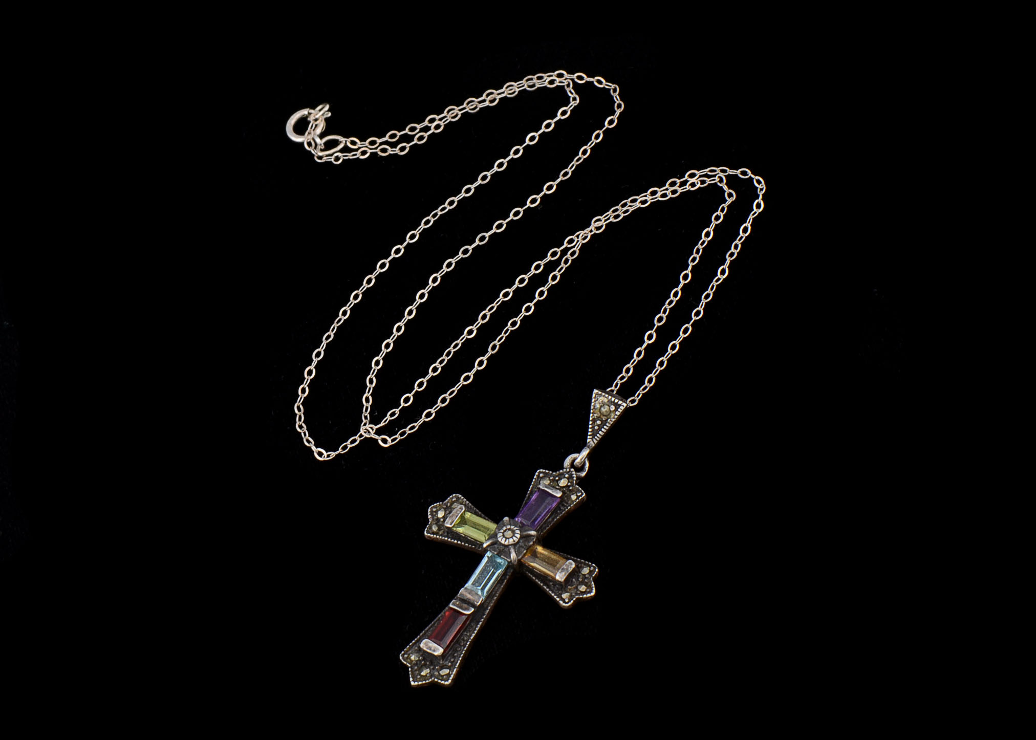 Sterling Cross with Peridot, Citrine, Garnet, Amethyst and Topaz