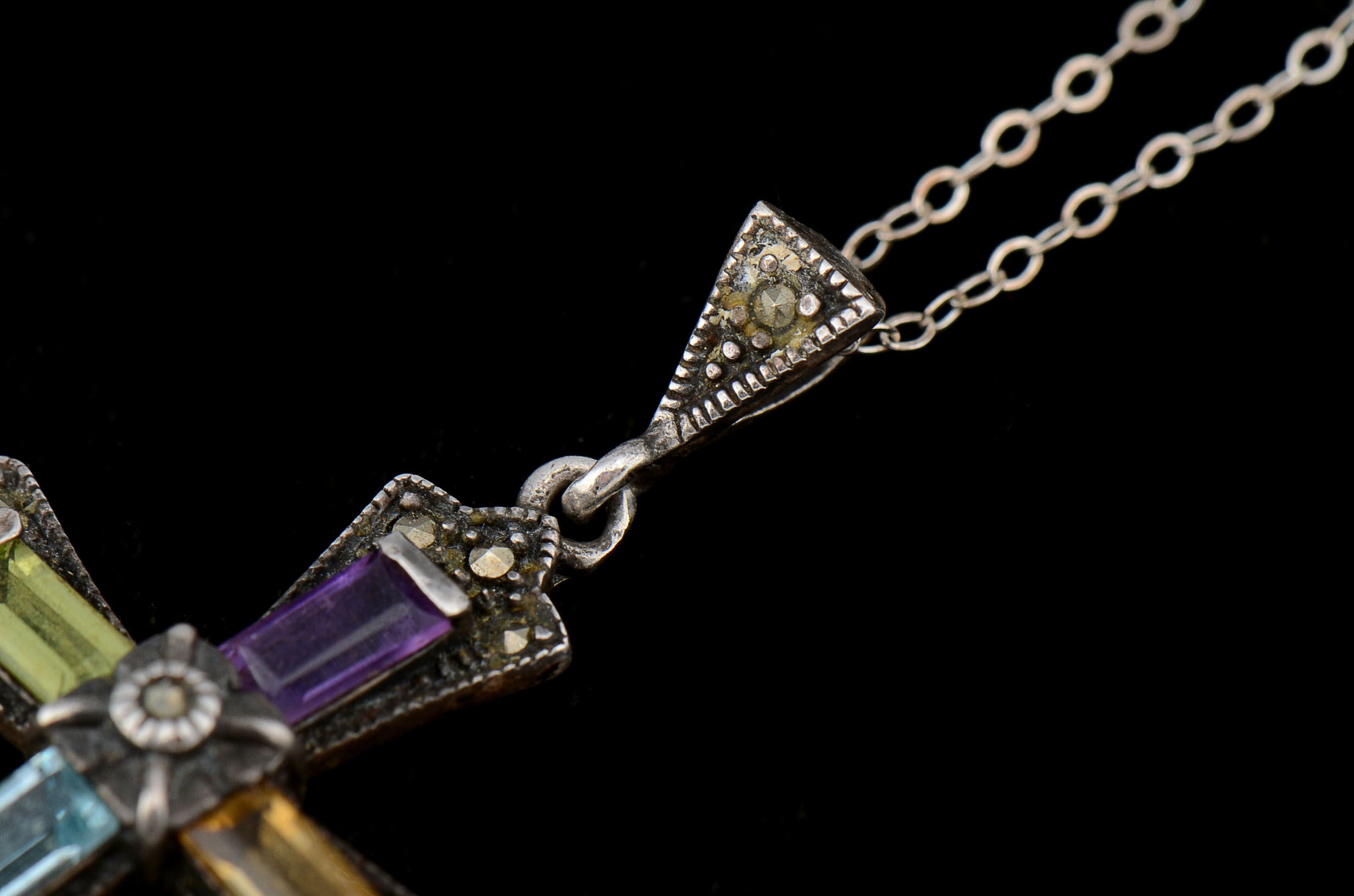 Sterling Cross with Peridot, Citrine, Garnet, Amethyst and Topaz