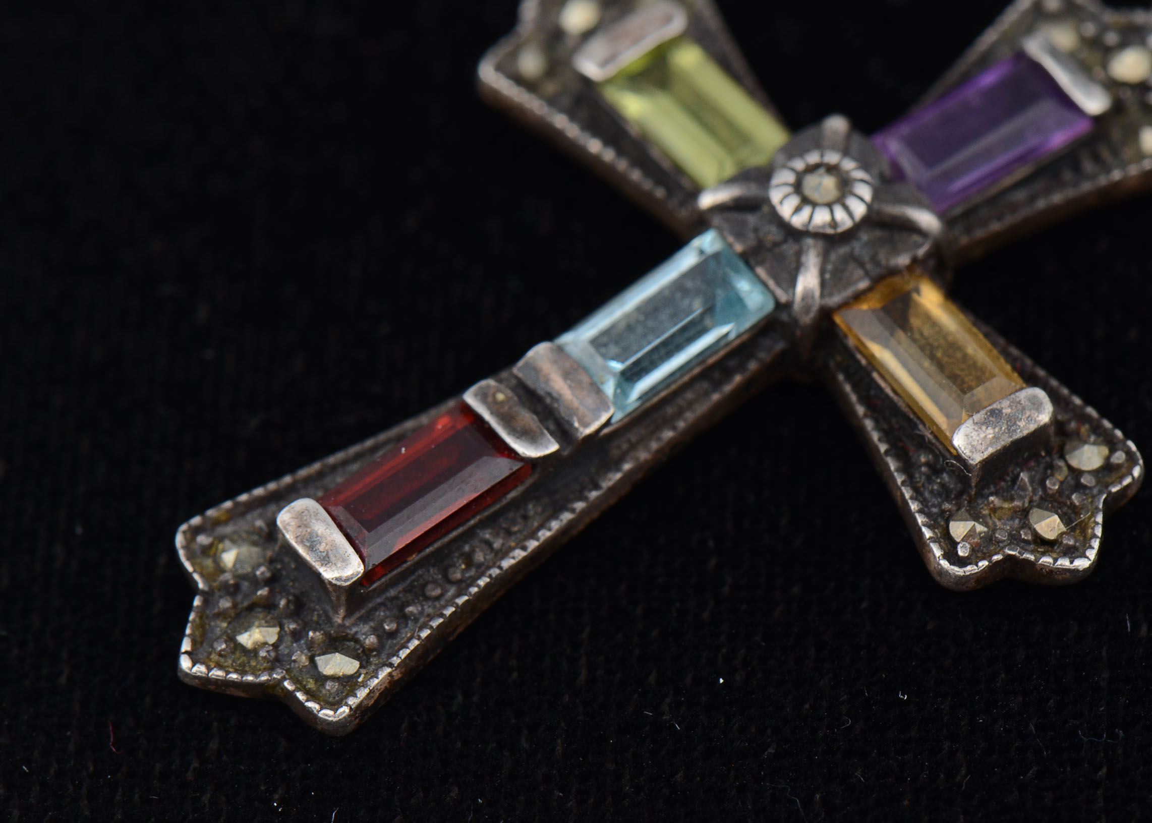 Sterling Cross with Peridot, Citrine, Garnet, Amethyst and Topaz