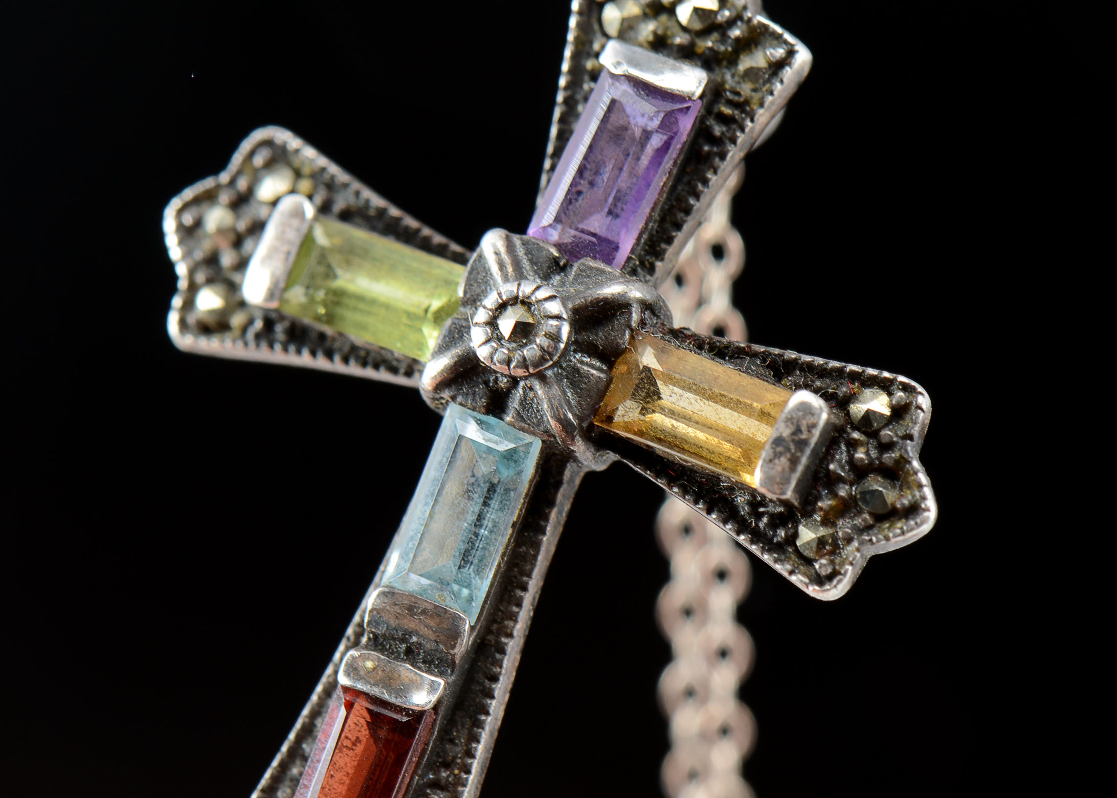 Sterling Cross with Peridot, Citrine, Garnet, Amethyst and Topaz