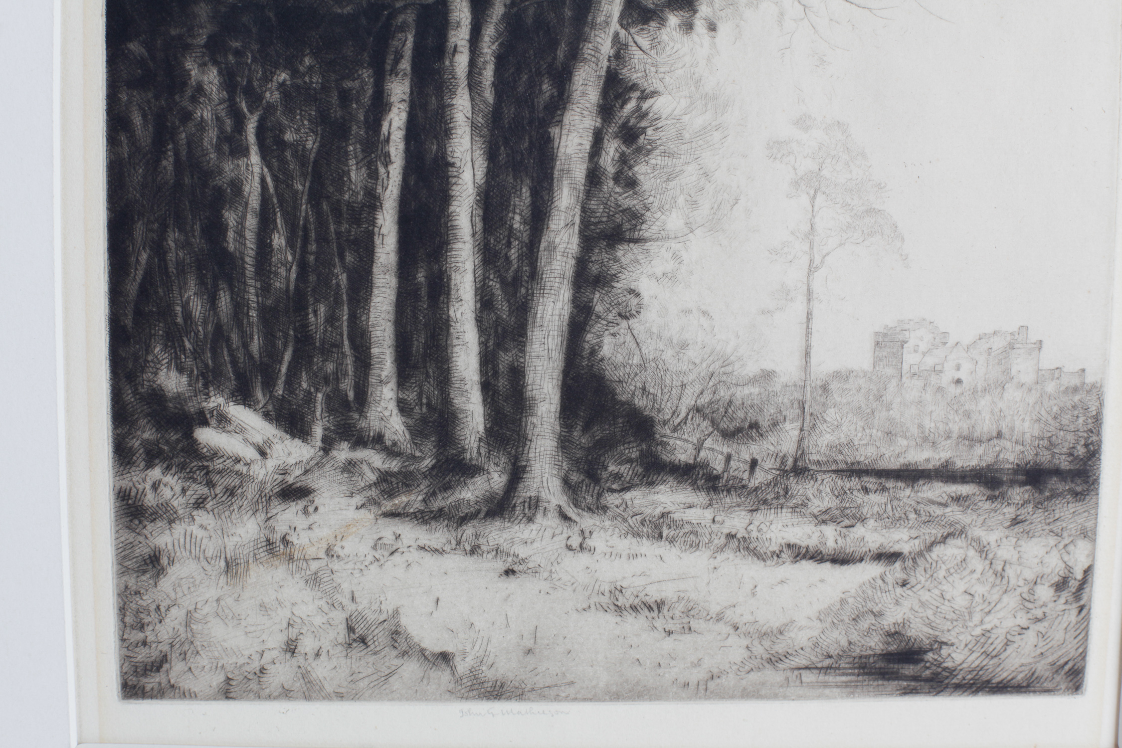 John George Mathieson Drypoint Etching "Trees"