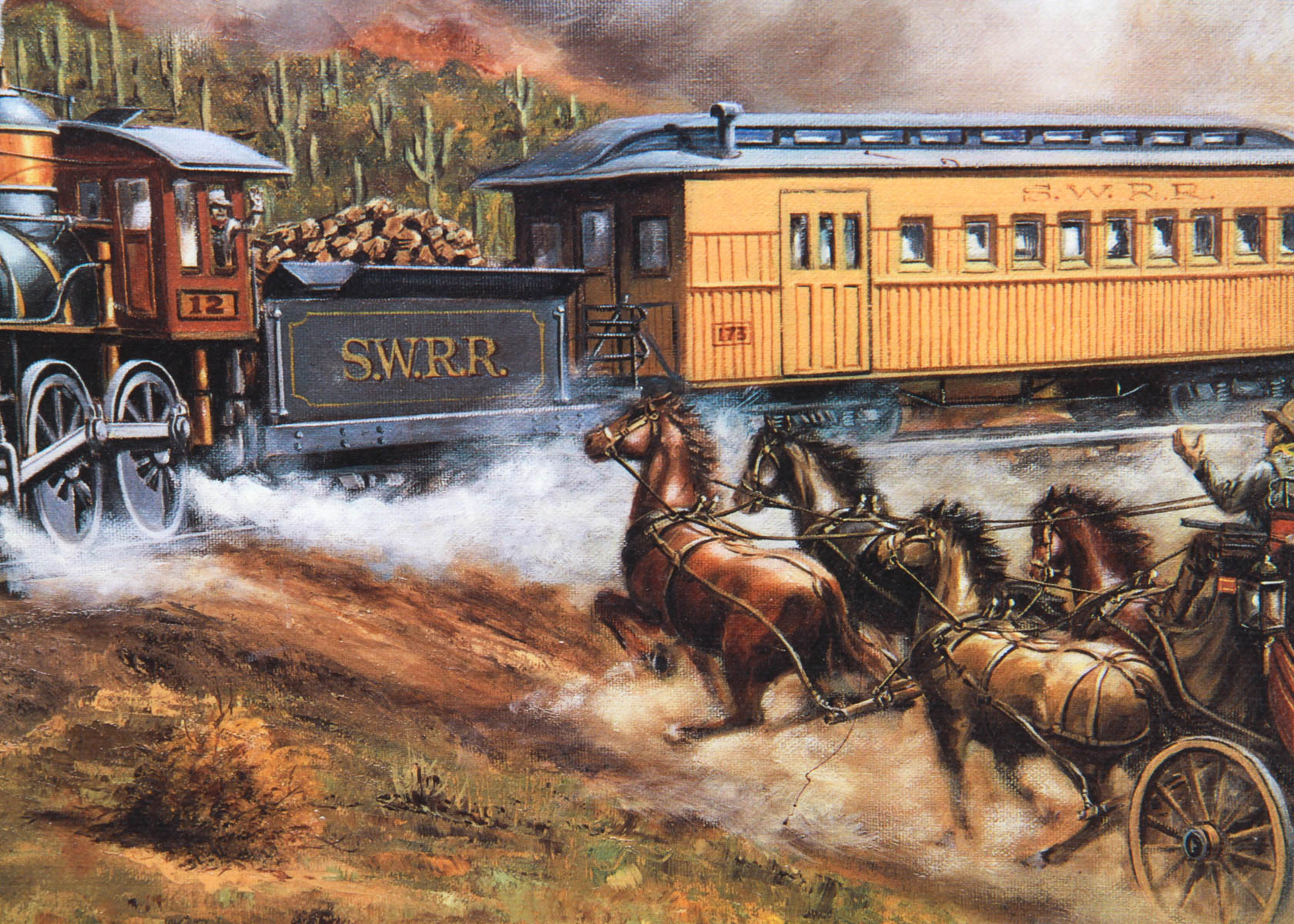 Jim Rozzi Framed Western Scene Canvas Lithograph