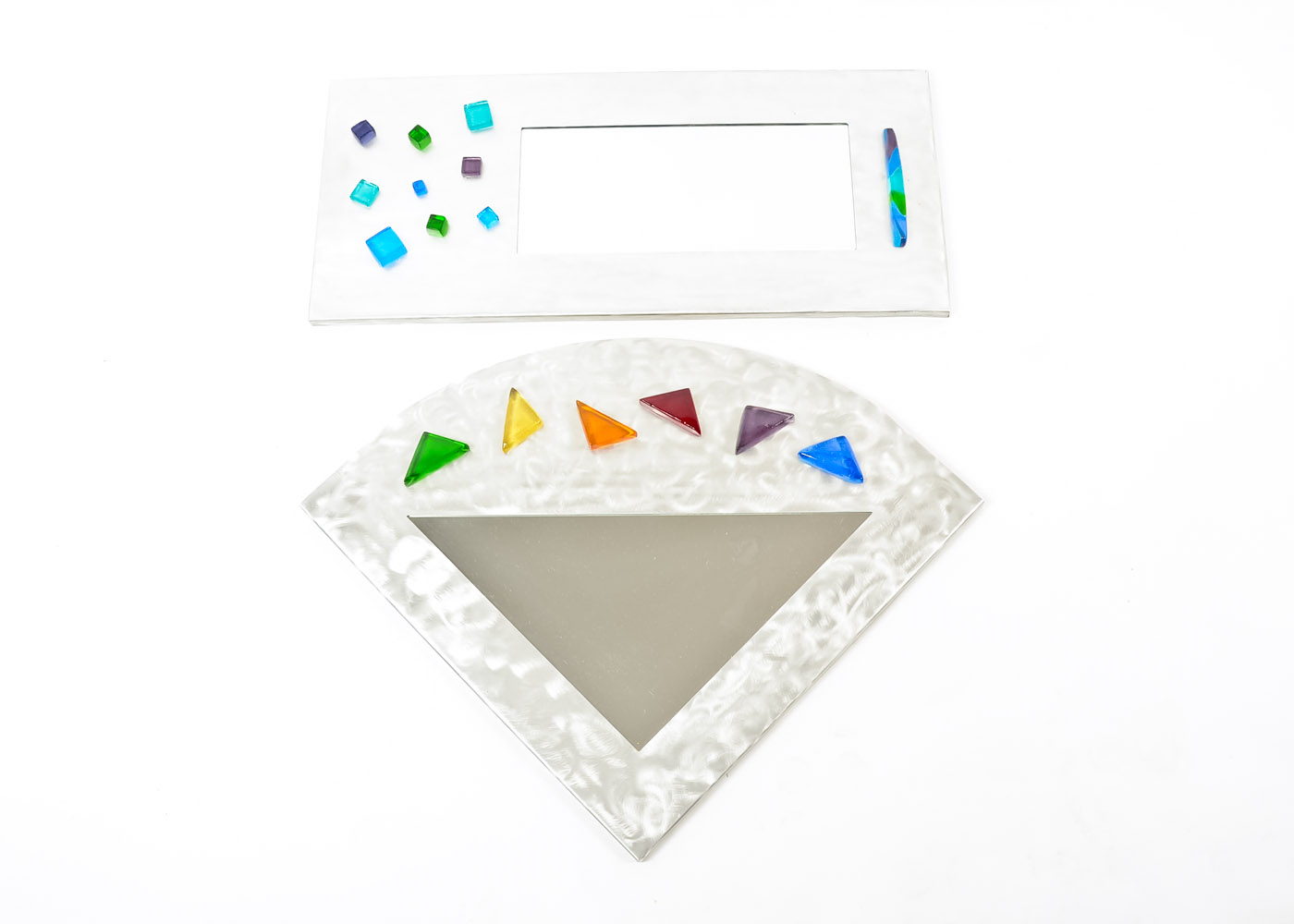 Pair of Brushed Aluminium and Glass Mirrors by Holly Olinger