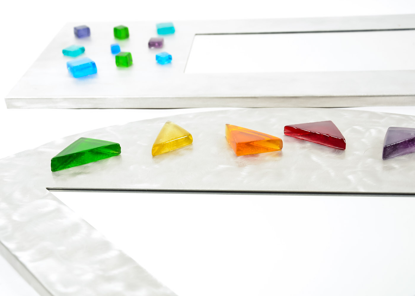 Pair of Brushed Aluminium and Glass Mirrors by Holly Olinger