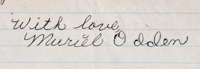 Handwritten Letter from Pen-Pal Muriel Odden to Shirley Mason