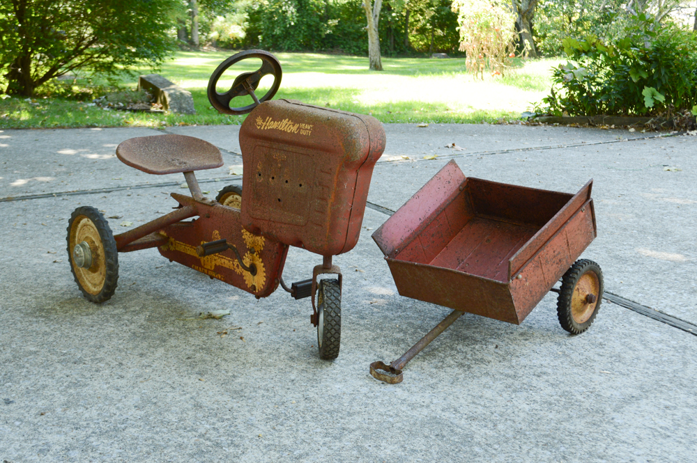 Vintage Children's Hamilton Iron Tractor and Cart