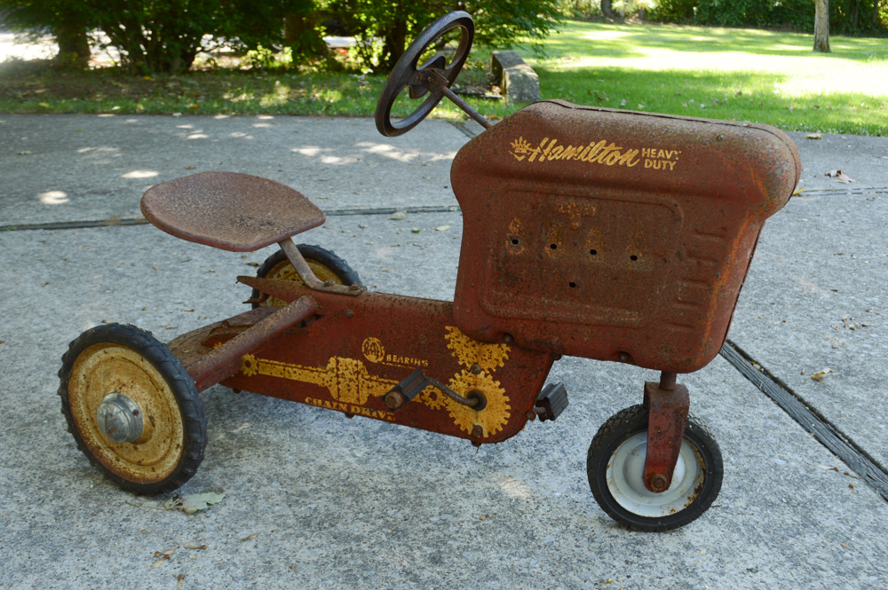 Vintage Children's Hamilton Iron Tractor and Cart