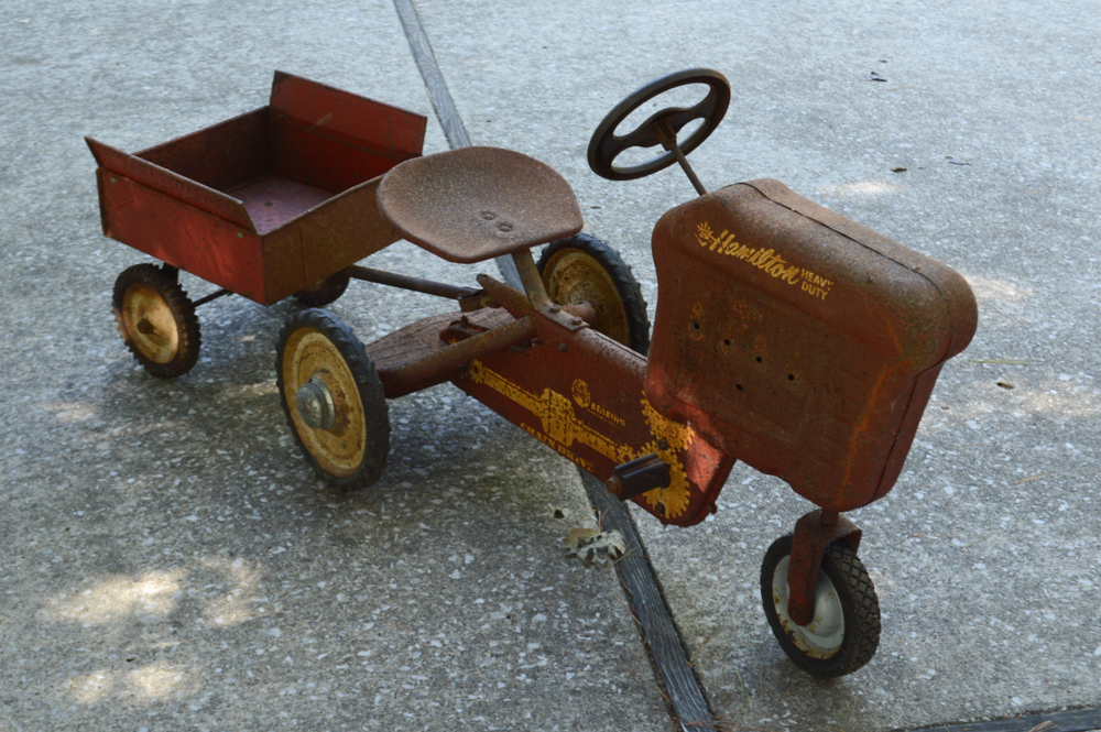 Vintage Children's Hamilton Iron Tractor and Cart