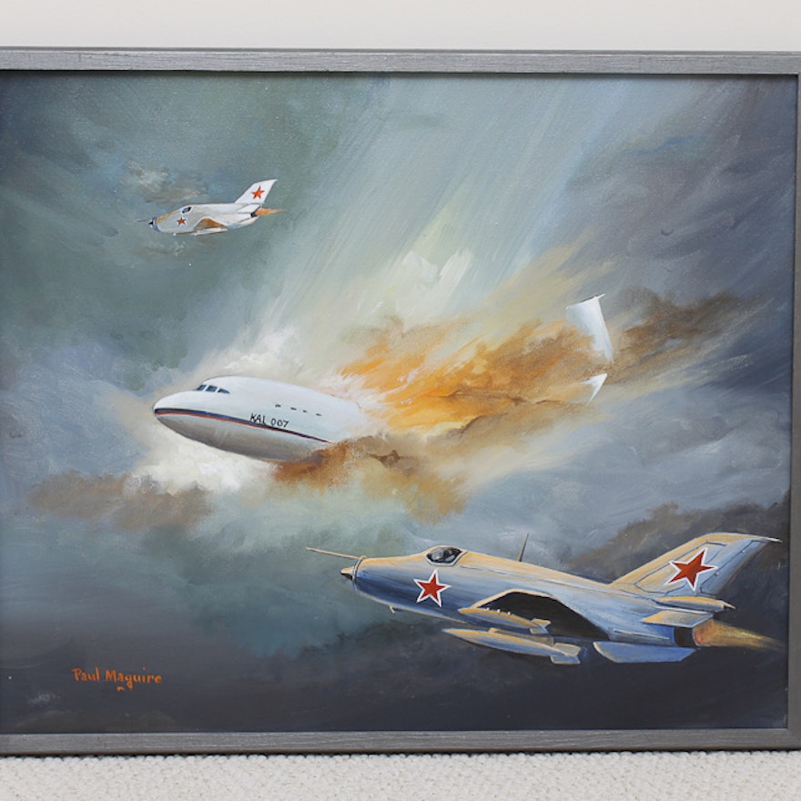 Framed Paul McGuire Airplane Painting