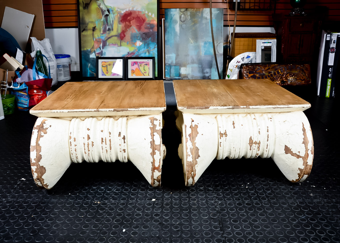 Restoration Hardware Distressed Ionic Capital Coffee Tables