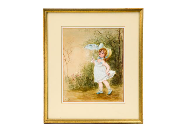 Vintage Gouache Painting of Little Girl