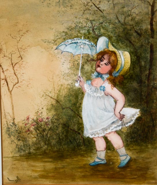 Vintage Gouache Painting of Little Girl