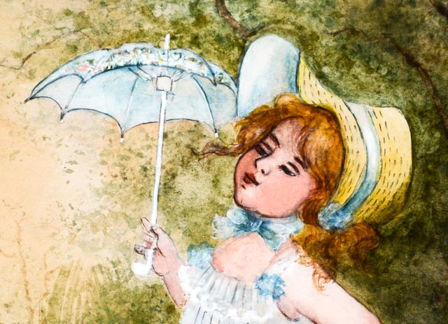 Vintage Gouache Painting of Little Girl