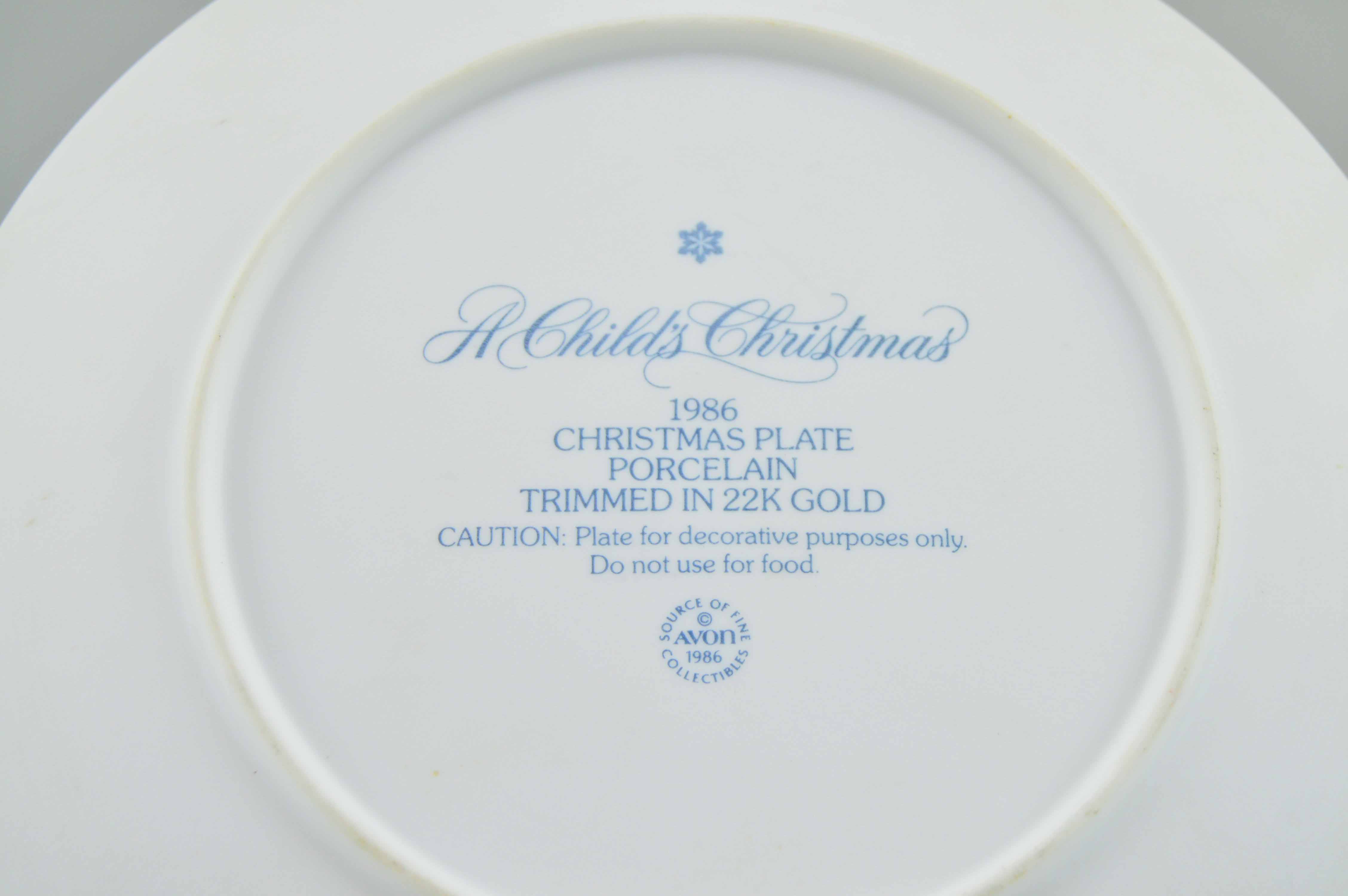 Pair of Vintage Gold Trimmed Christmas Plates by Avon