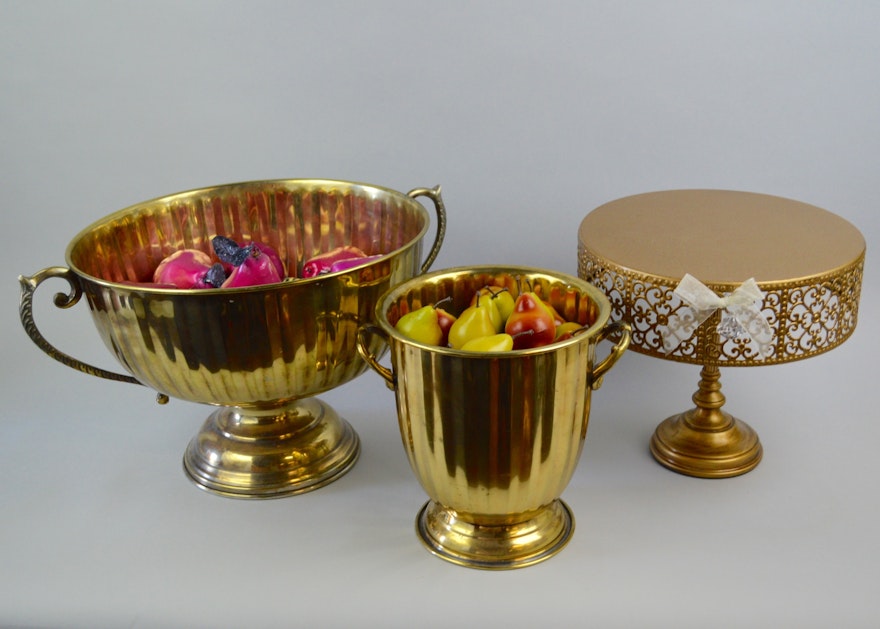 Decorative Metal Urns and Cake Stand