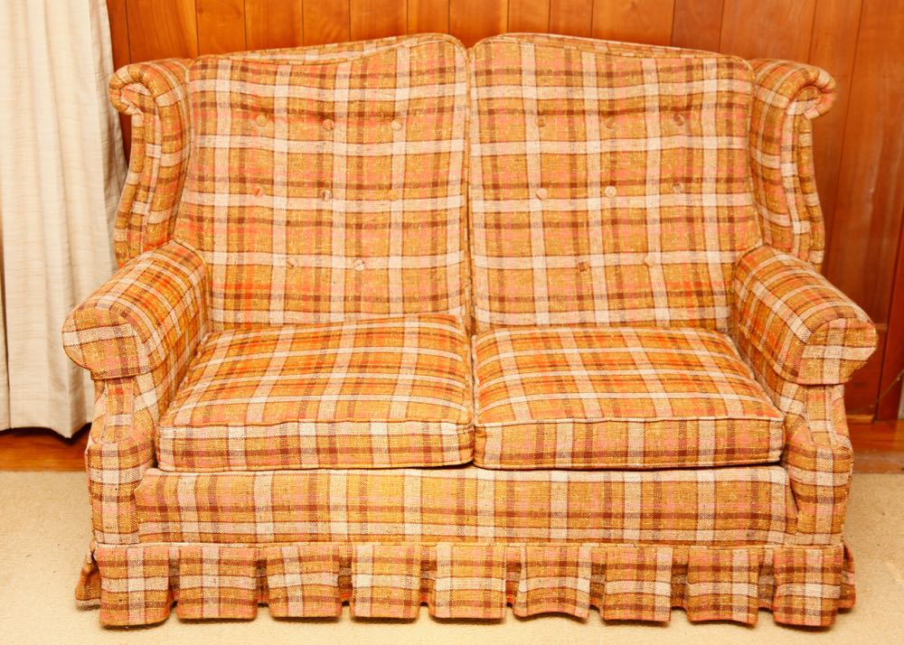 Vintage Plaid Wingback Loveseat
