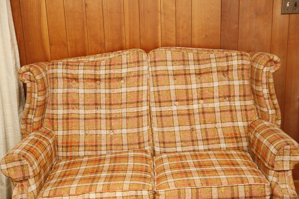Vintage Plaid Wingback Loveseat