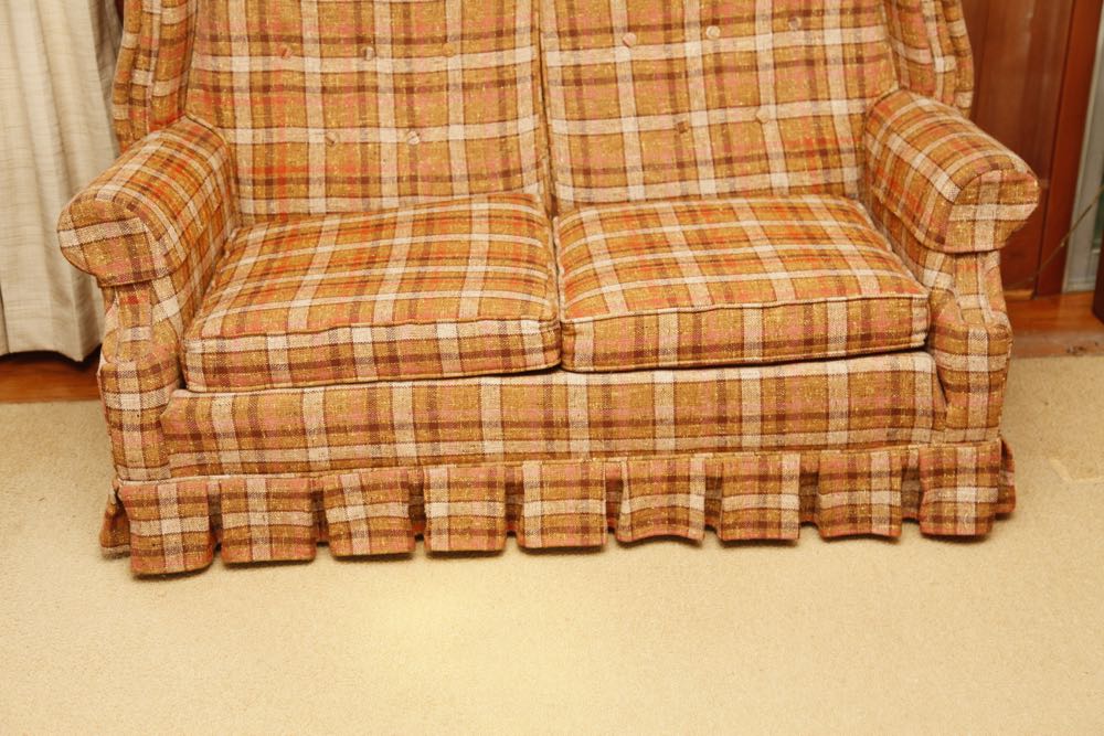 Vintage Plaid Wingback Loveseat
