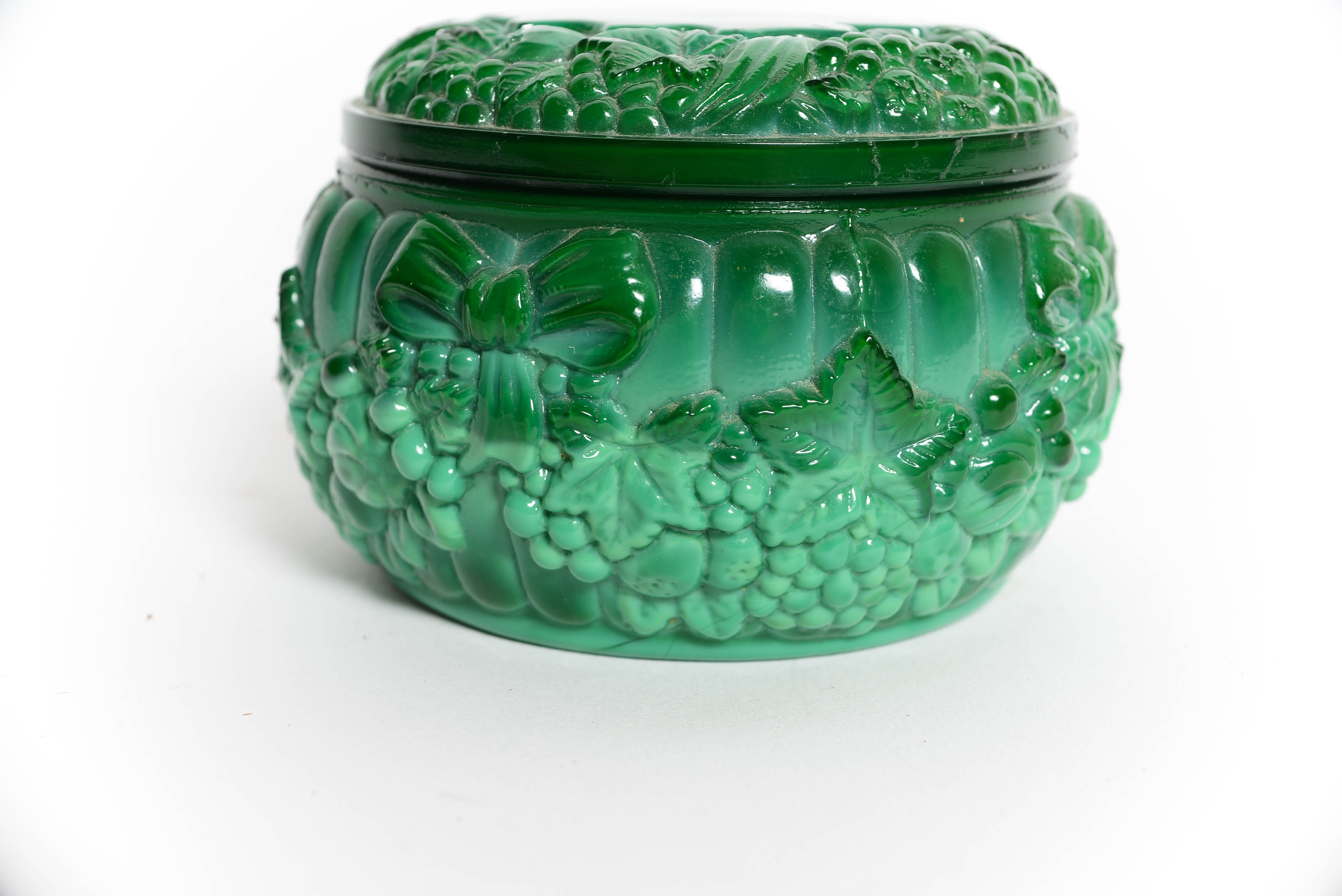 Antique Glass Jade Trinket Box