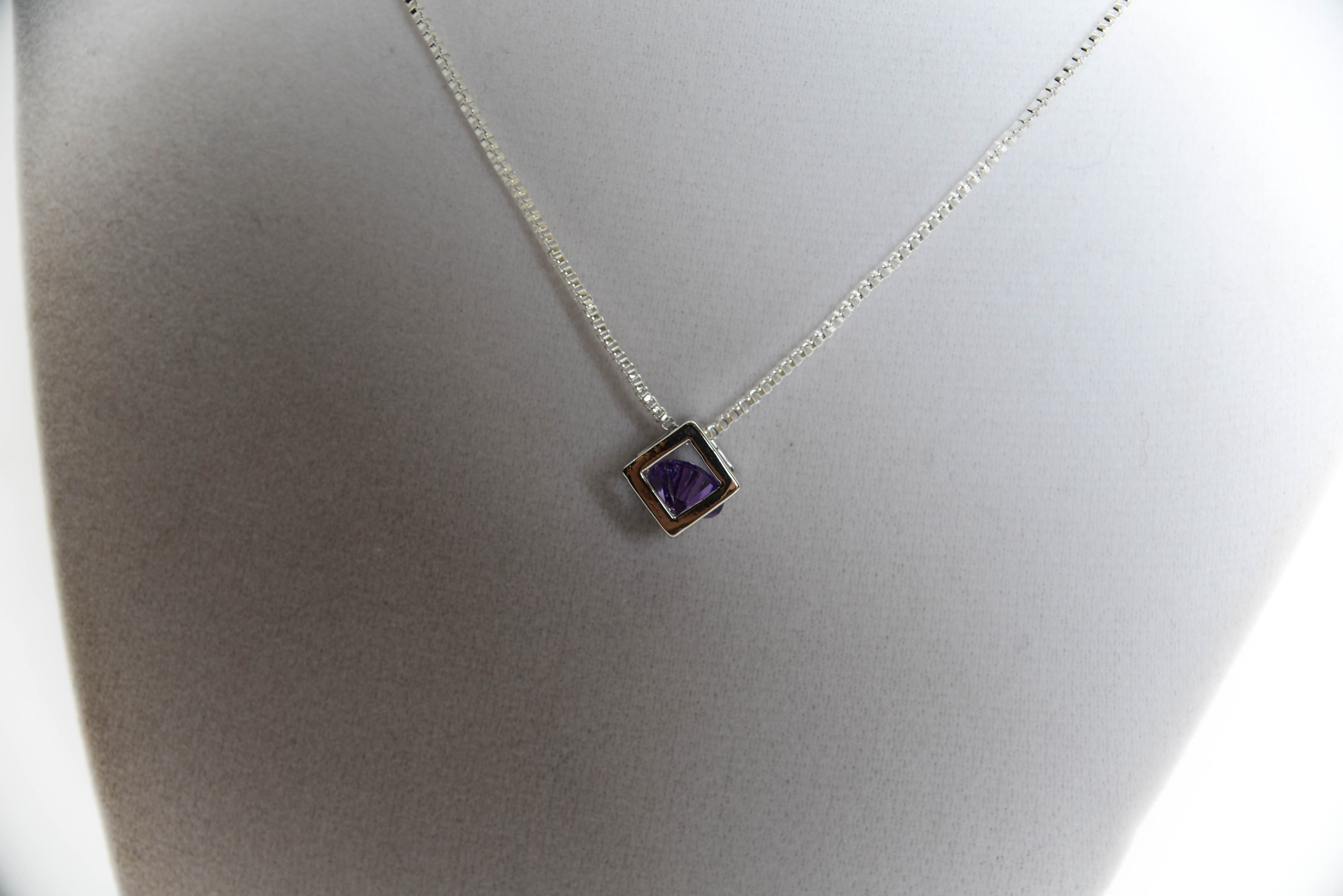 Sterling Silver Purple Stone Pendant Necklace