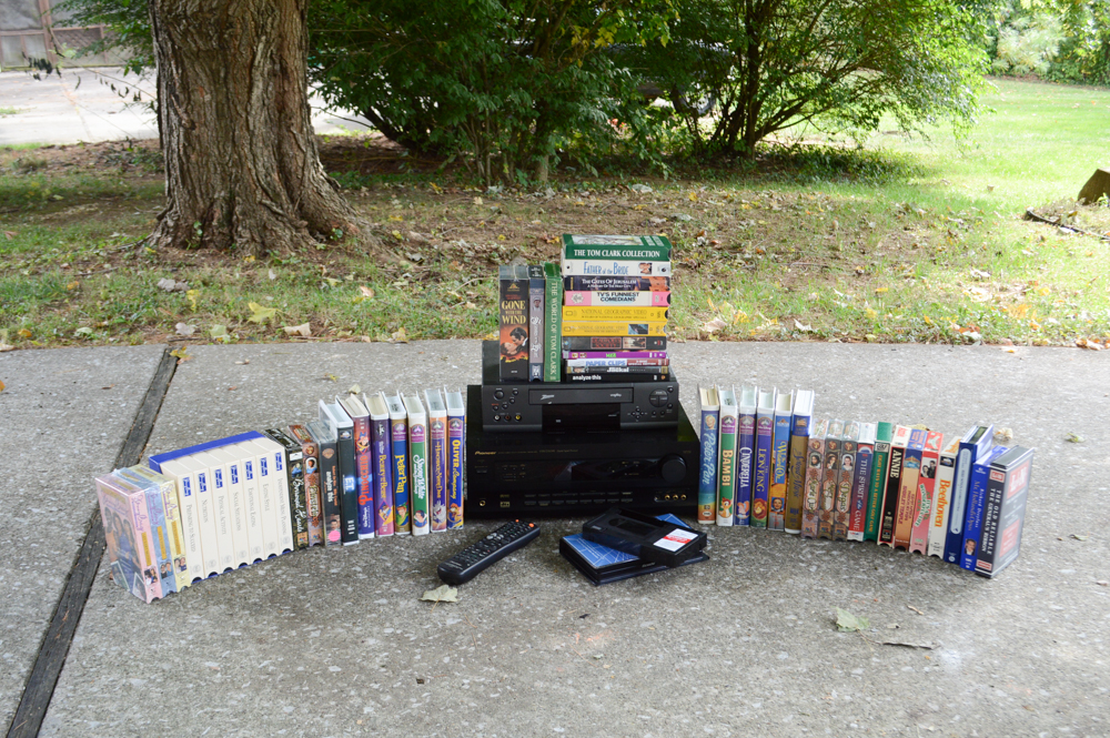 VHS Tape Players and Collection of Vintage VHS Tapes