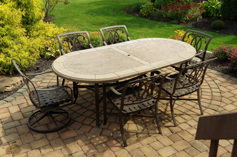 Tropitone Stoneworks Collection Patio Table and Six Chairs