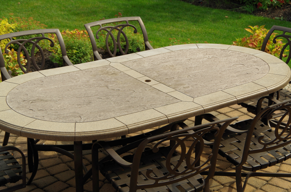 Tropitone Stoneworks Collection Patio Table and Six Chairs