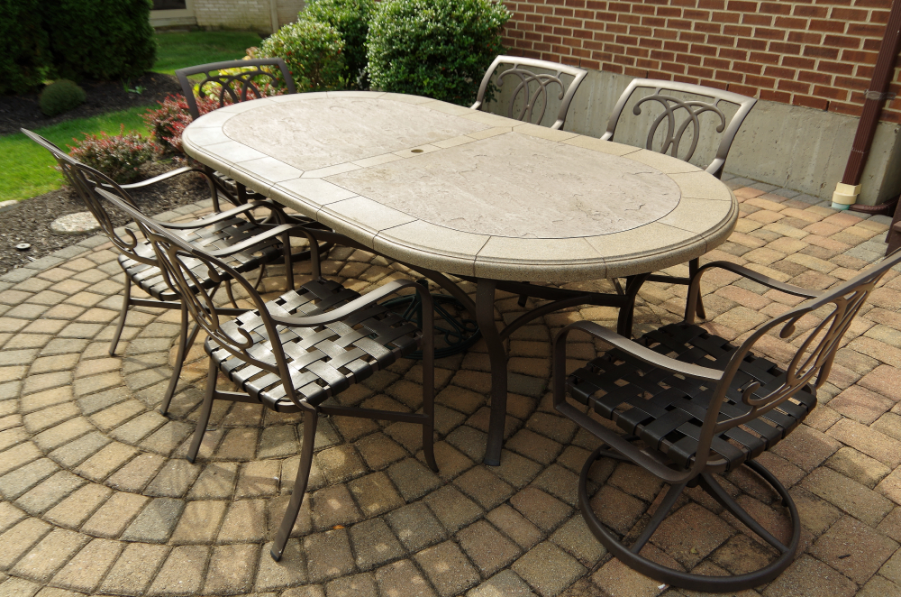 Tropitone Stoneworks Collection Patio Table and Six Chairs
