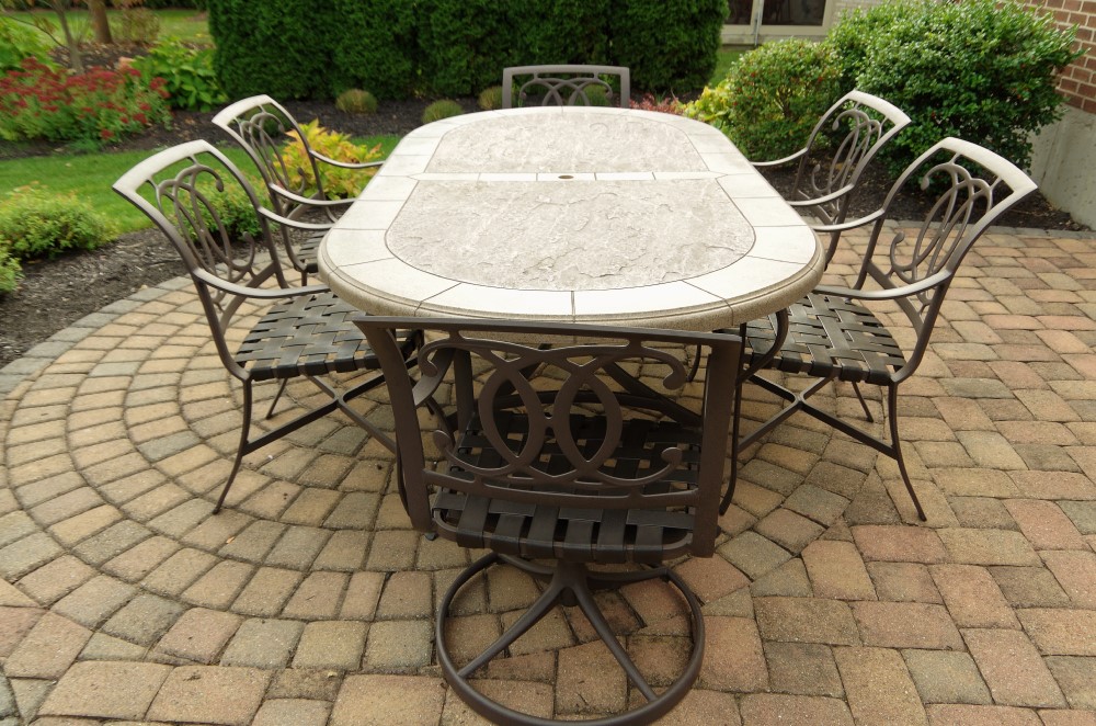Tropitone Stoneworks Collection Patio Table and Six Chairs