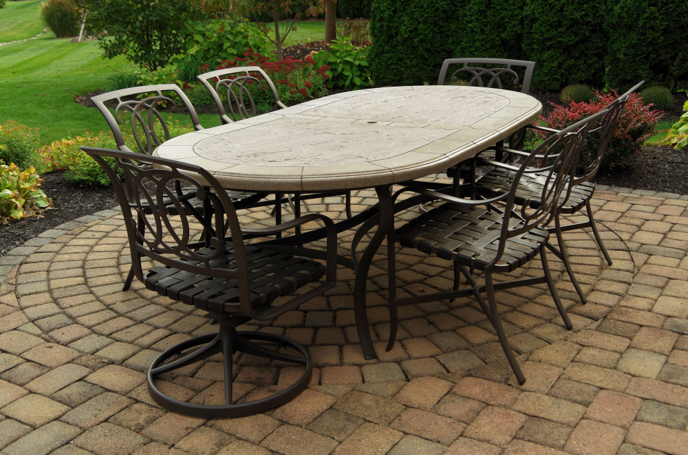 Tropitone Stoneworks Collection Patio Table and Six Chairs