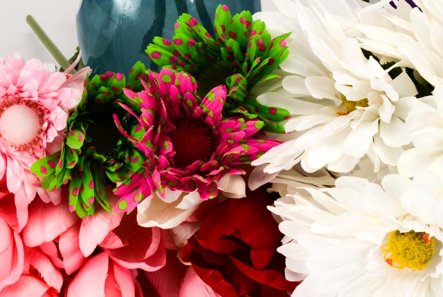 Silk Flowers With Five Decorative Bottle Vases