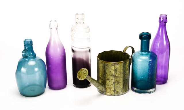 Silk Flowers With Five Decorative Bottle Vases